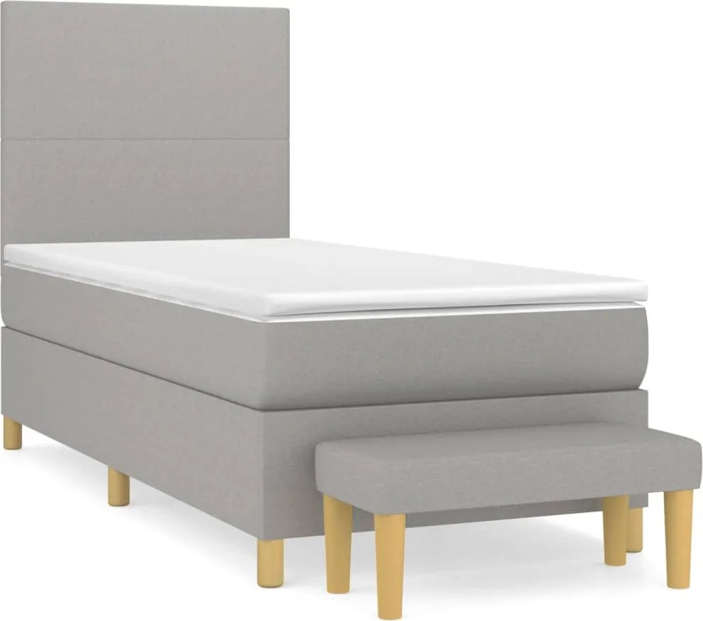 vidaXL Pat box spring cu saltea, gri deschis, 90x190 cm, textil