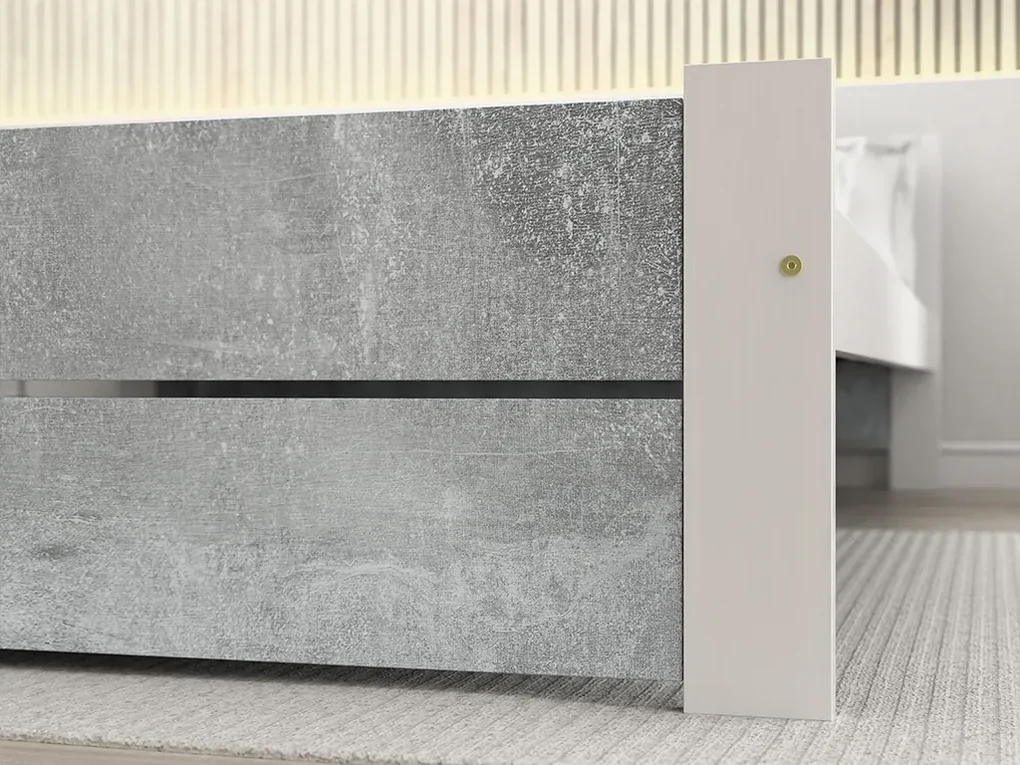 Pat IKAROS DOUBLE 90 x 200 cm, beton/alba Saltele: Cu saltele Somnia 18 cm, Somiera pat: Fara somiera