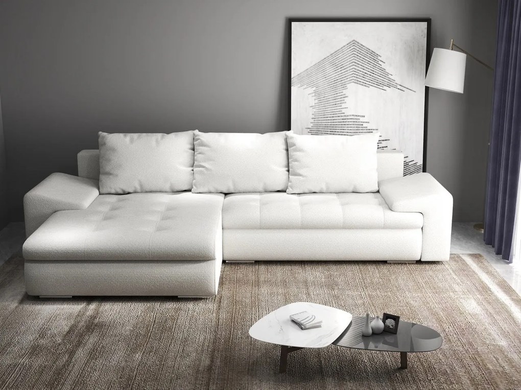 Colțar extensibil dumonde cu ladă de depozitare si sezut confortabil din spuma high-density, Leonardo Euphoria Ivory 260x185 cm