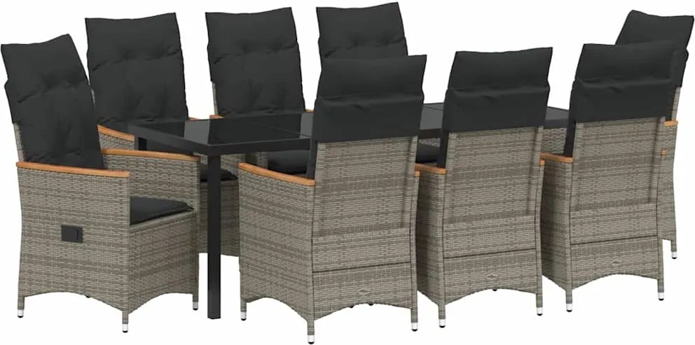 vidaXL Set de masă pentru grădină cu pernă 9 pcs Gri poliratan