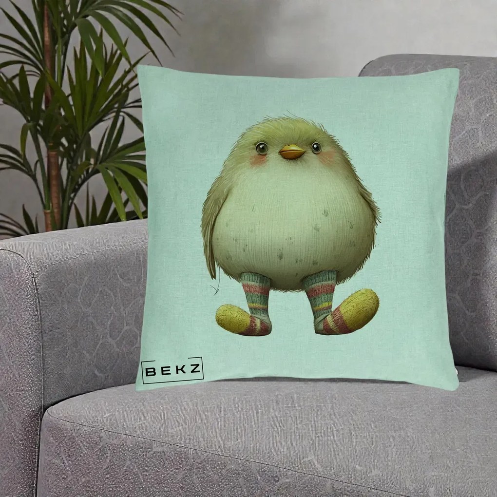 Perna Decorativa Pui Pufos cu Sosete Dungate, 40x40 cm, Verde Menta, Husa Detasabila, Perna Inclusa, BEKZ®