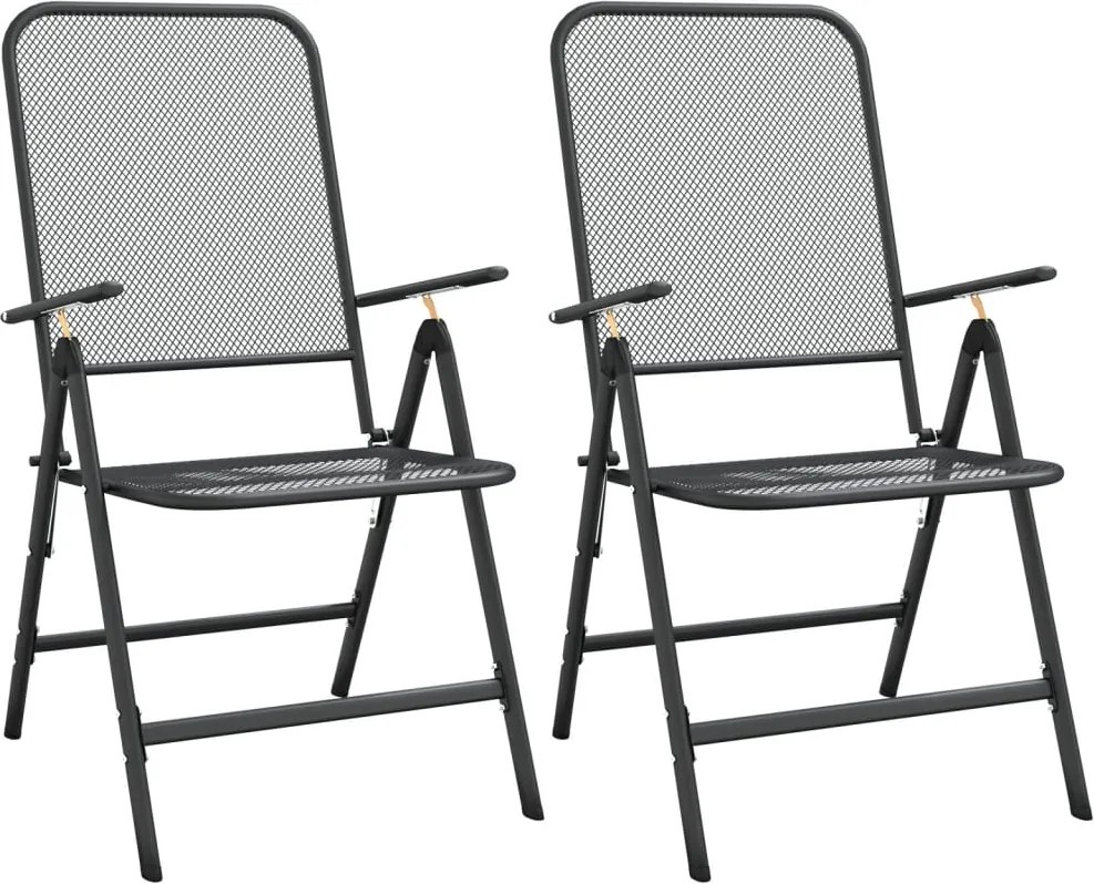 vidaXL Scaune pliabile de grădină, 2 buc., antracit, plasă de metal