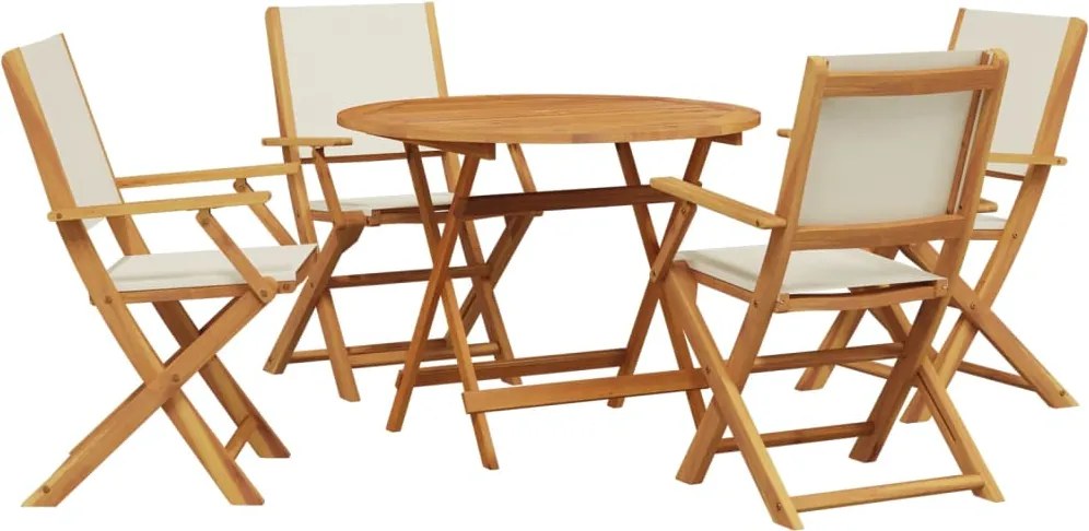 vidaXL Set mobilier de grădină 5 piese textil alb crem/lemn masiv