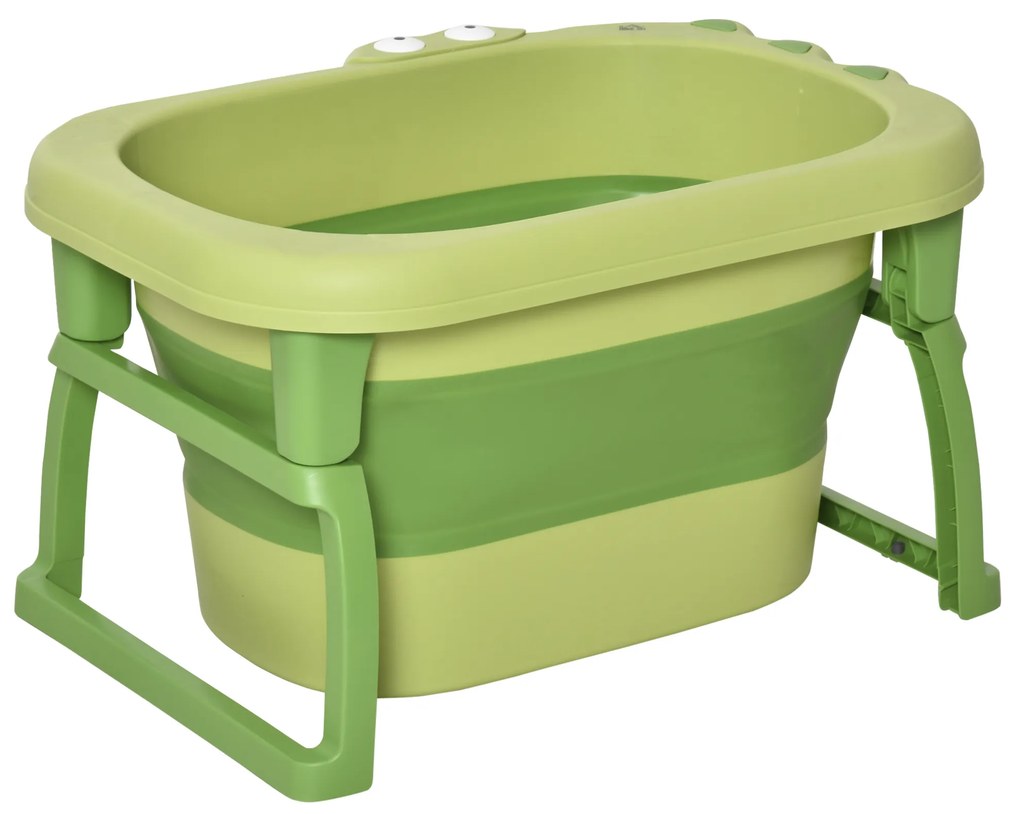 Cadita pentru baita pentru nou-nascuti si copii cu varsta intre 0-6 ani HOMCOM , din plastic antiderapant, verde, 75.3x55.4x43cm | Aosom RO