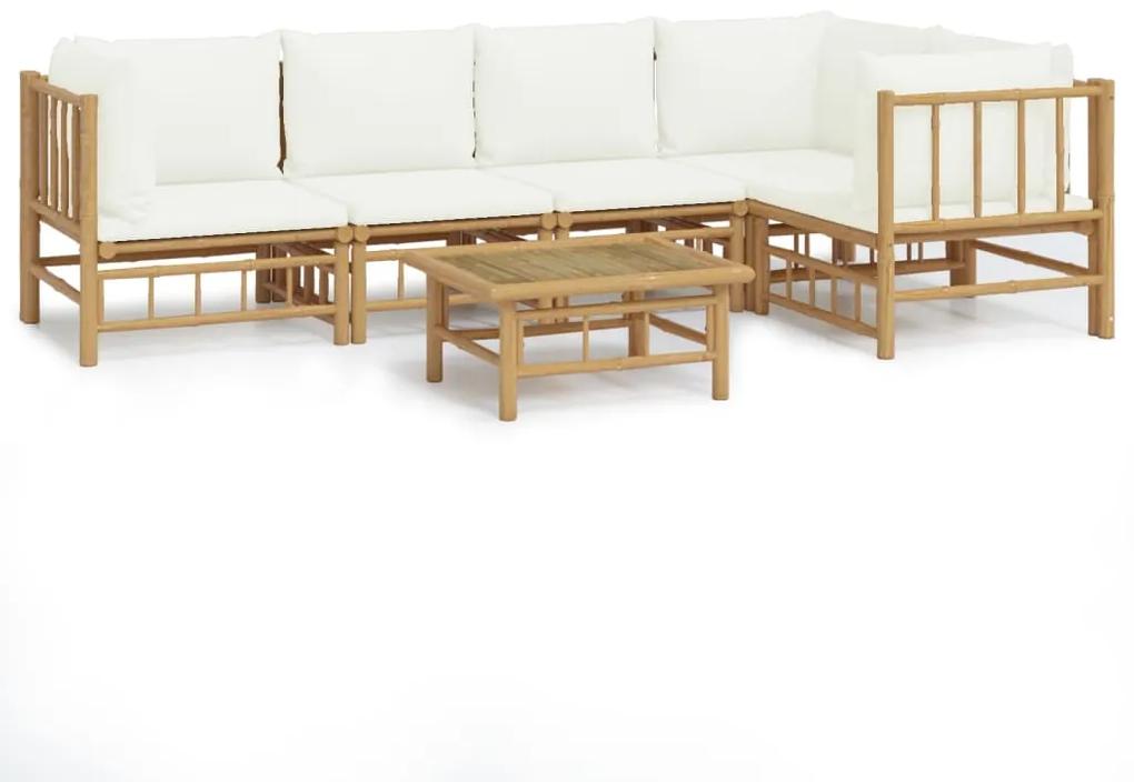 3155201 vidaXL Set mobilier de grădină cu perne alb crem, 6 piese, bambus