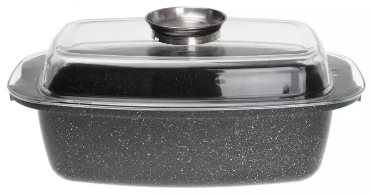 Oala tip roaster pentru cuptor si plita Kinghoff KH 1608, 5,5 litri, Capac cu dozator, Finisaj marmura, Inductie, Negru