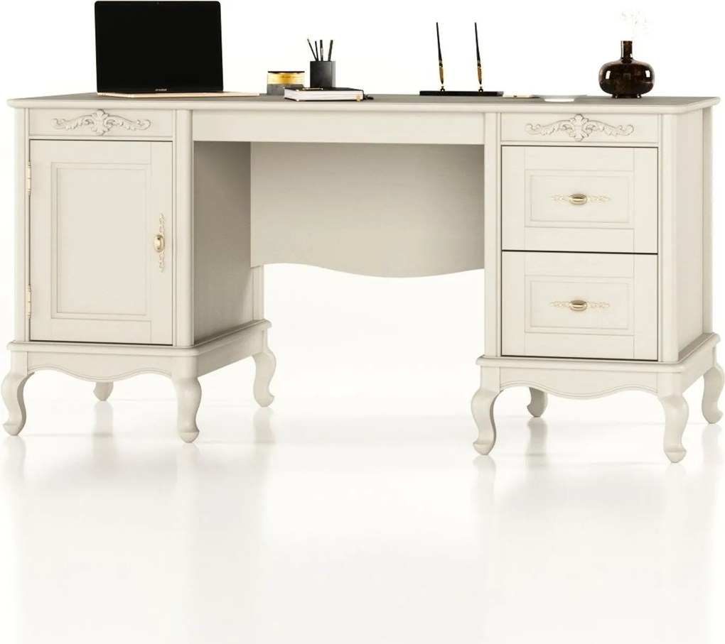 Birou lemn masiv Seraphia 2 Uși, 160 × 65 × 79 cm - Vanilla
