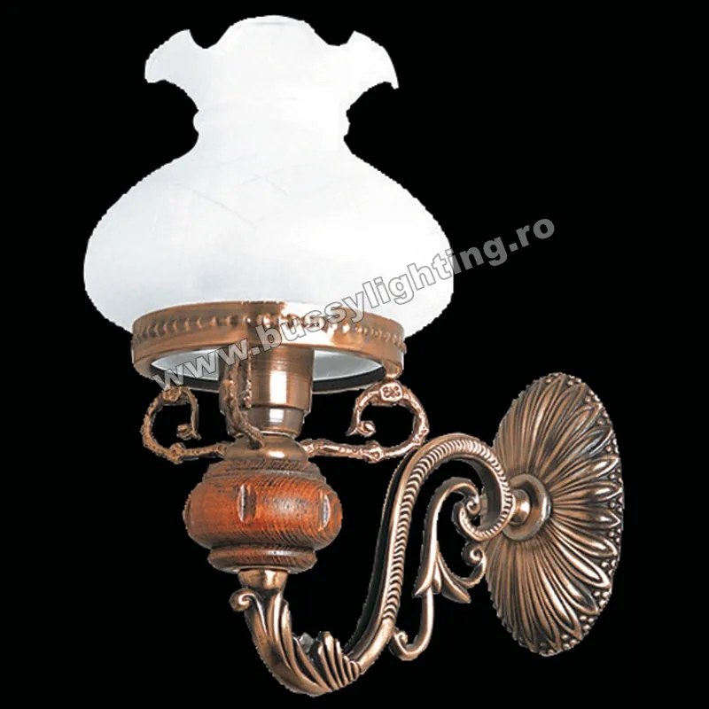 Aplica Aladdin cu 1 Brat, Rustic, Bronz Antic, Lemn, Abajur Alb - Bussy Lighting 2009-62-09B