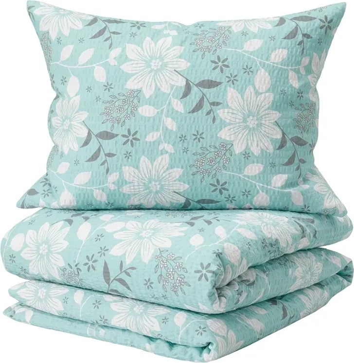 Set lenjerie de pat krep GABRIELA albastru + cearsaf Jersey 90 x 200 cm alb, pat single
