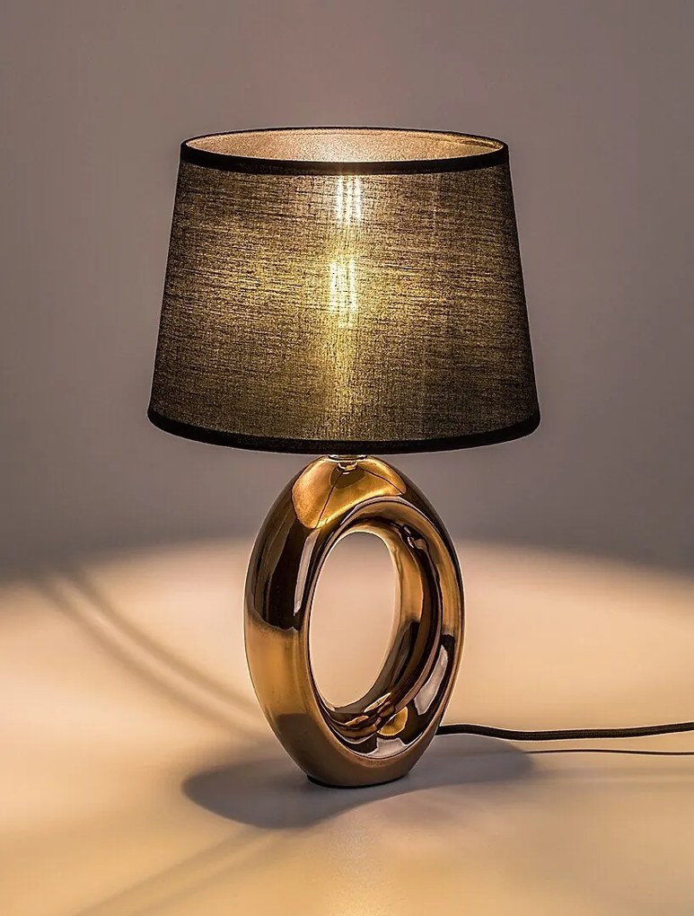 Lampa de masa ceramica bronz abajur negru Dalora