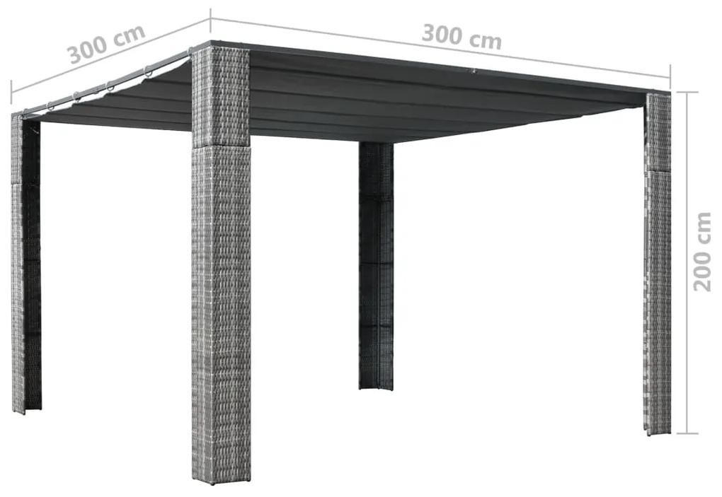 Pavilion cu acoperis, gri antracit, 300x300x200 cm, poliratan gri si antracit, 300 x 300 x 200 cm
