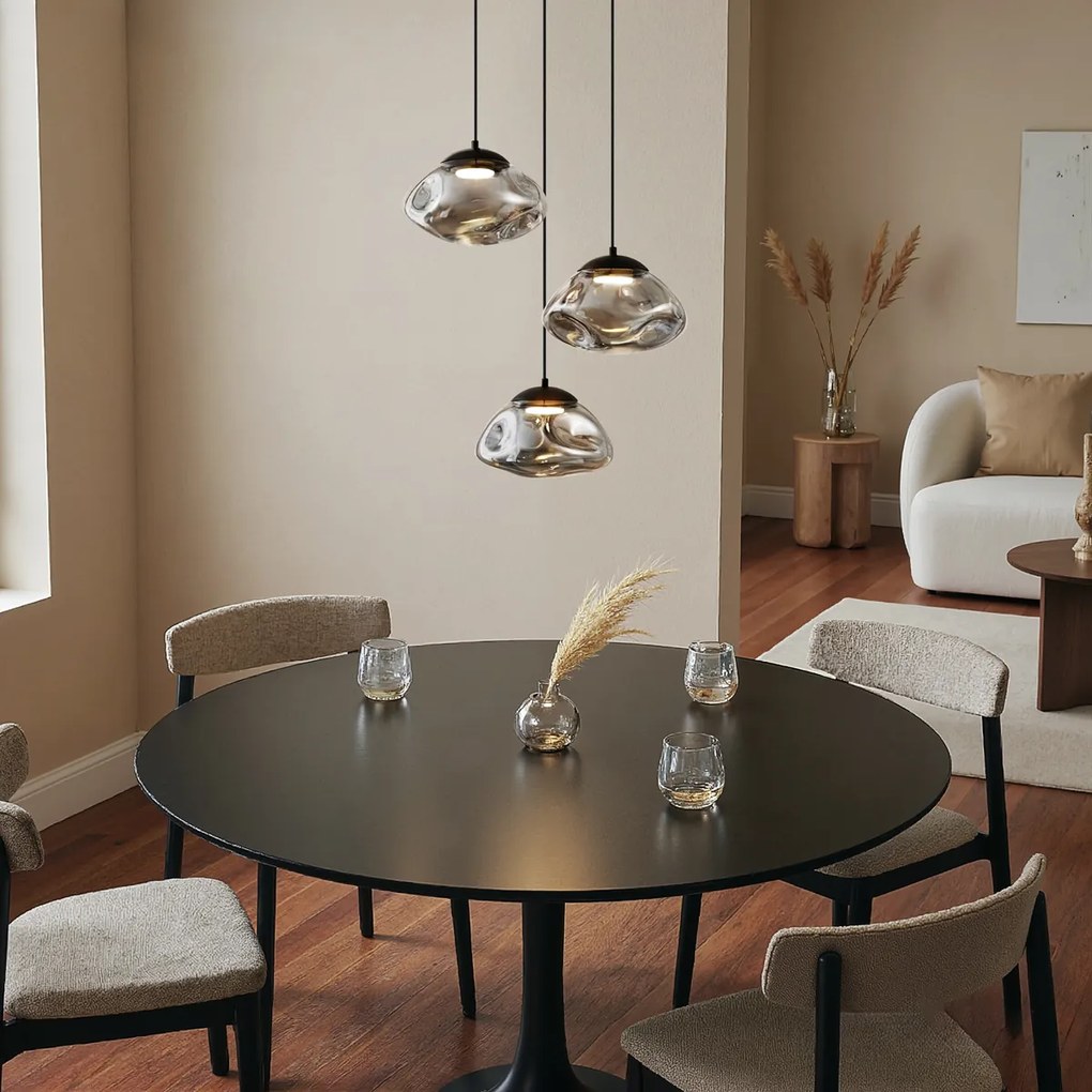 Lampă suspendată de design neagră cu sticlă fumurie cu 3 lumini - Gus