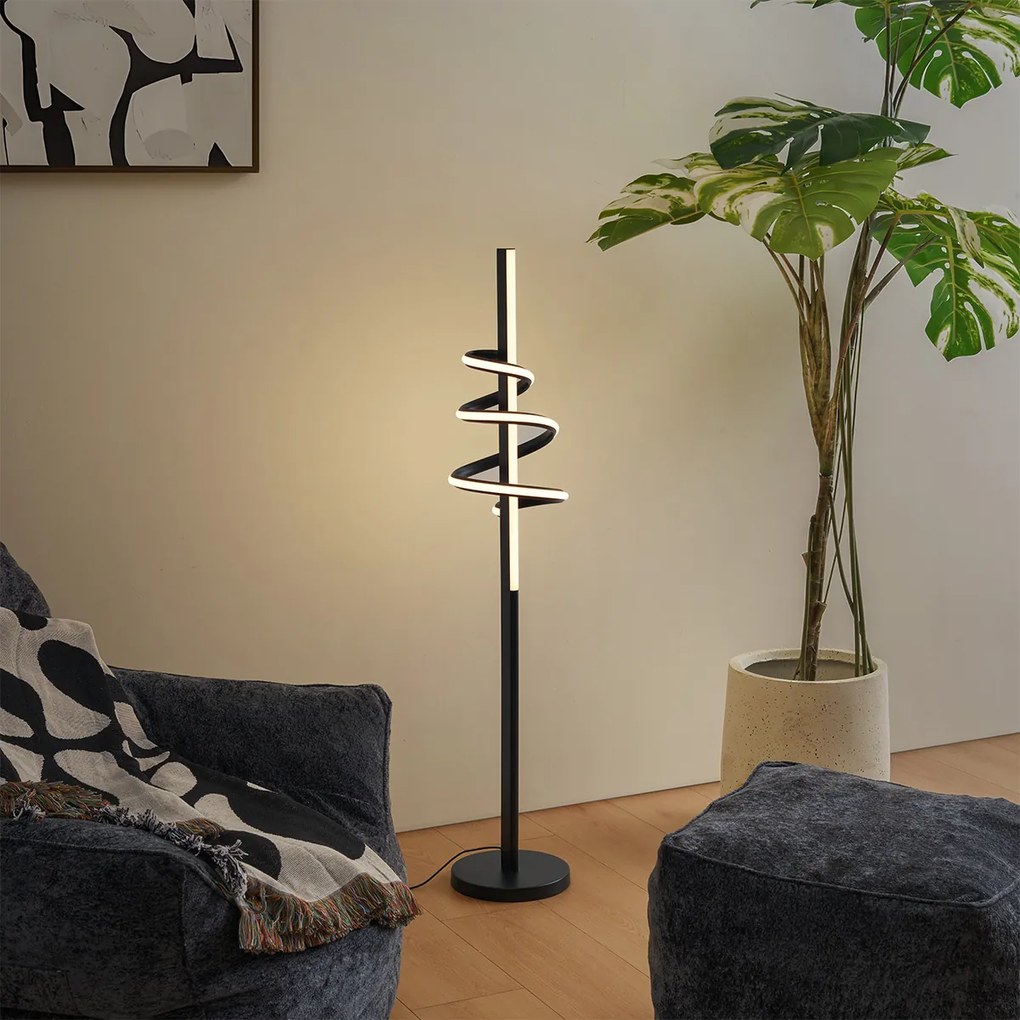 Lampă de podea de design neagră, cu LED reglabil și întrerupător cu 3 trepte - Rolla