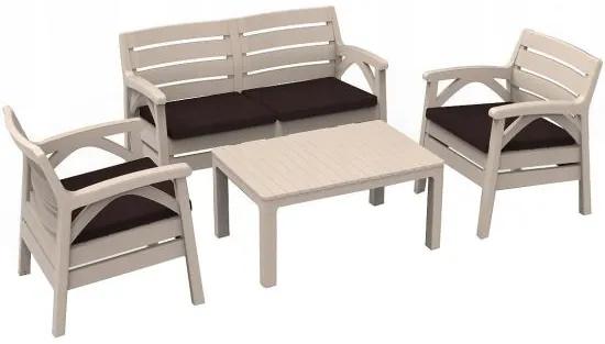 Set mobilier gradina/terasa, cappuccino, 1 masa, 2 scaune, 1 banca, Santana