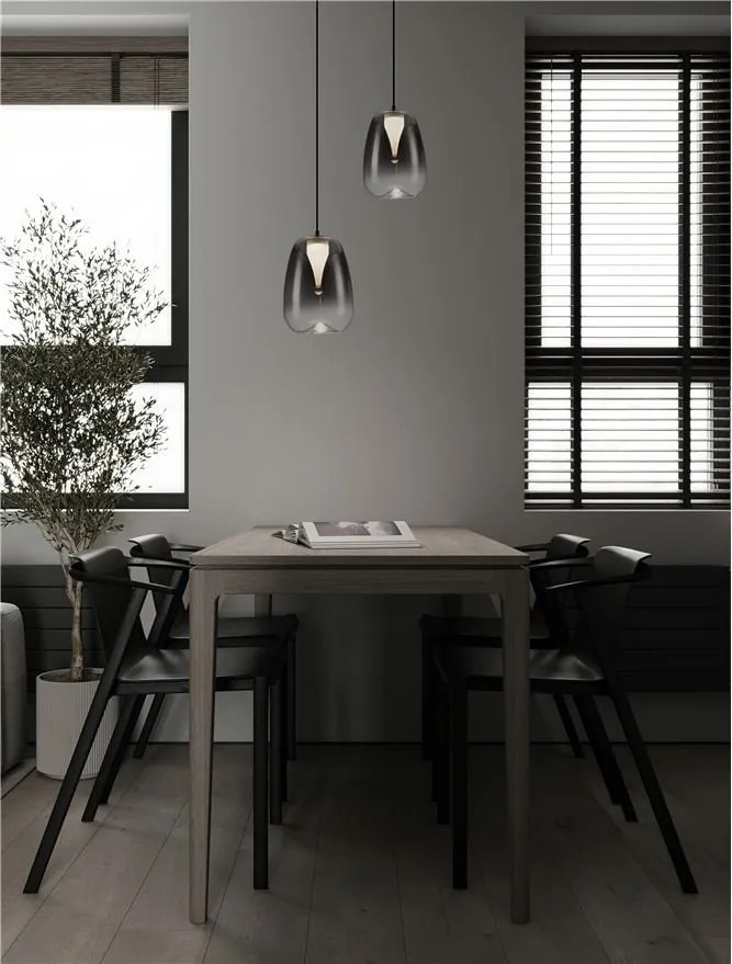 Pendul LED modern, Metal, Sticla, Gri Fumuriu, OBLO