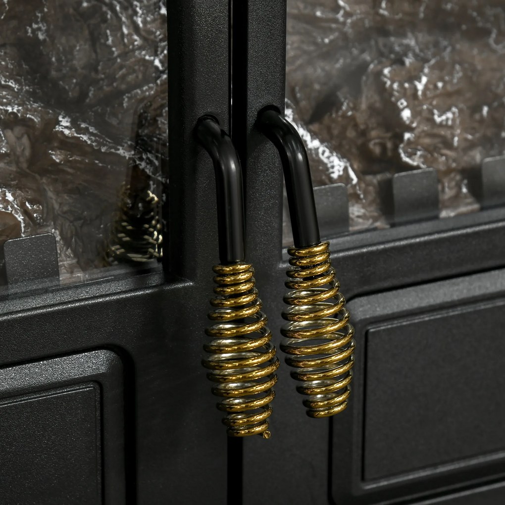 HOMCOM Șemineu electric tip sobă stil neo-retro 2 Uși Sticlă securizată 1000/2000 W LED luminozitate reglabilă Oțel ABS Negru | Aosom Romania