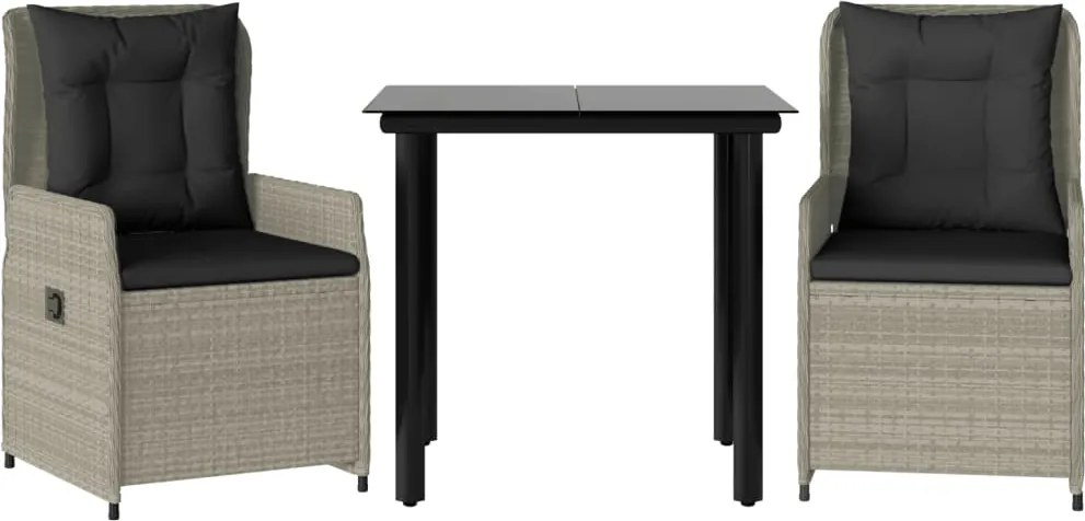 vidaXL Set mobilier de grădină cu perne, 3 piese,gri deschis,poliratan