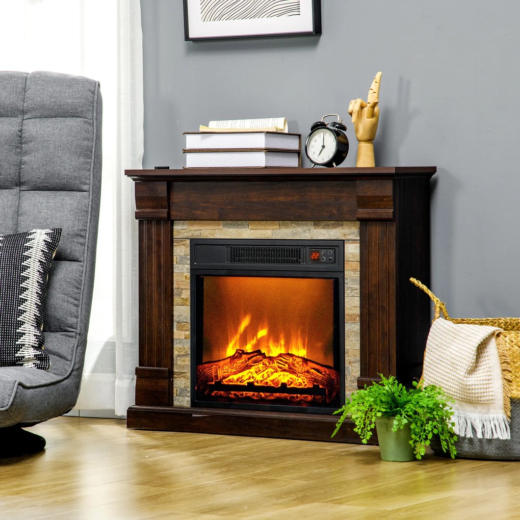 HOMCOM Semineu Electric de Podea cu Timer, Temperatura Reglabila, din Metal, ABS si PAL, 80x21.6x67.8 cm, Maro | Aosom Romania