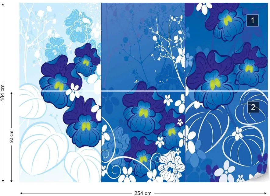 GLIX Fototapet - Flowers Blue Modern Design Vliesová tapeta  - 254x184 cm