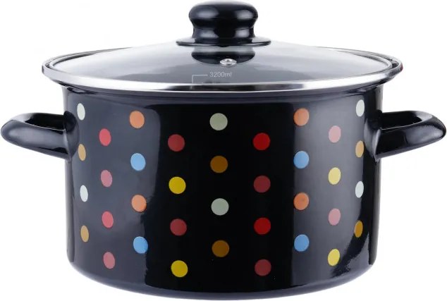 Oala din otel emailata cu capac Rosberg Premium RP54518I20G, Ø20x12 cm, 2,65 l, Toate plitele inclusiv inductie, Negru