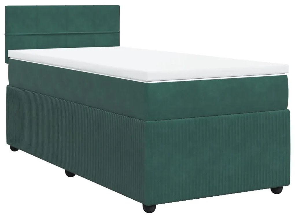 3287629 vidaXL Pat box spring cu saltea, verde închis, 90x190 cm, catifea