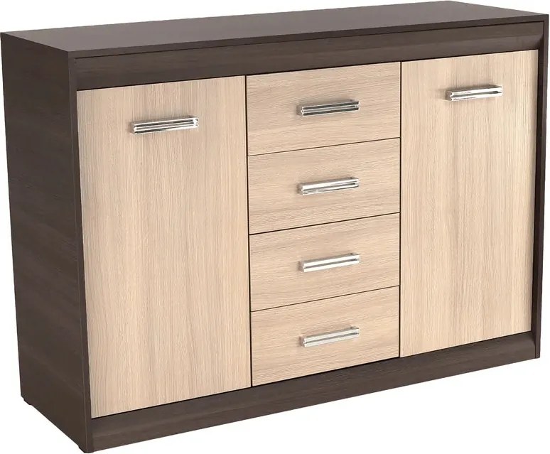 Comoda KORINA, stejar/wenge, DTD laminat, 140x48x100 cm