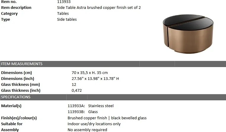 Set 2 masute laterale design elegant LUX Astra, cupru-negru 113933 HZ