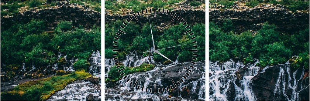 Tablou cu cascade în natură (cu ceas) (90x30 cm)