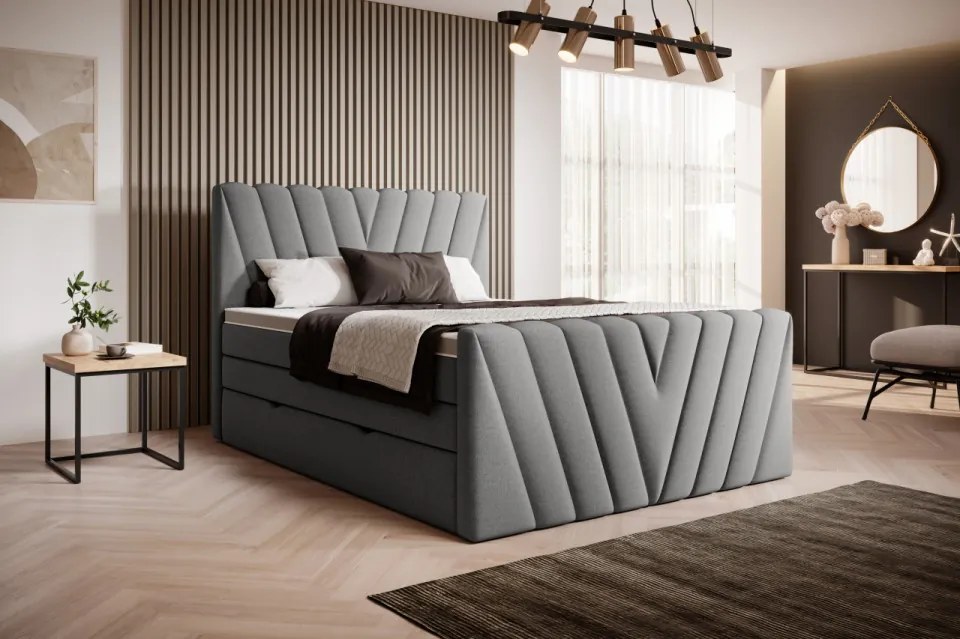 Pat tapitat, boxspring, cu spatiu pentru depozitare, 160x200 cm, Candice 1, Eltap (Culoare: Gri - Gojo 5)