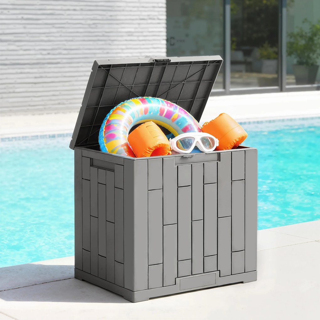 Outsunny Ladă de Grădină 114L din Rășină Impermeabilă și Anti-UV cu Închidere cu Cheie, 56x44x54 cm, Gri | Aosom Romania