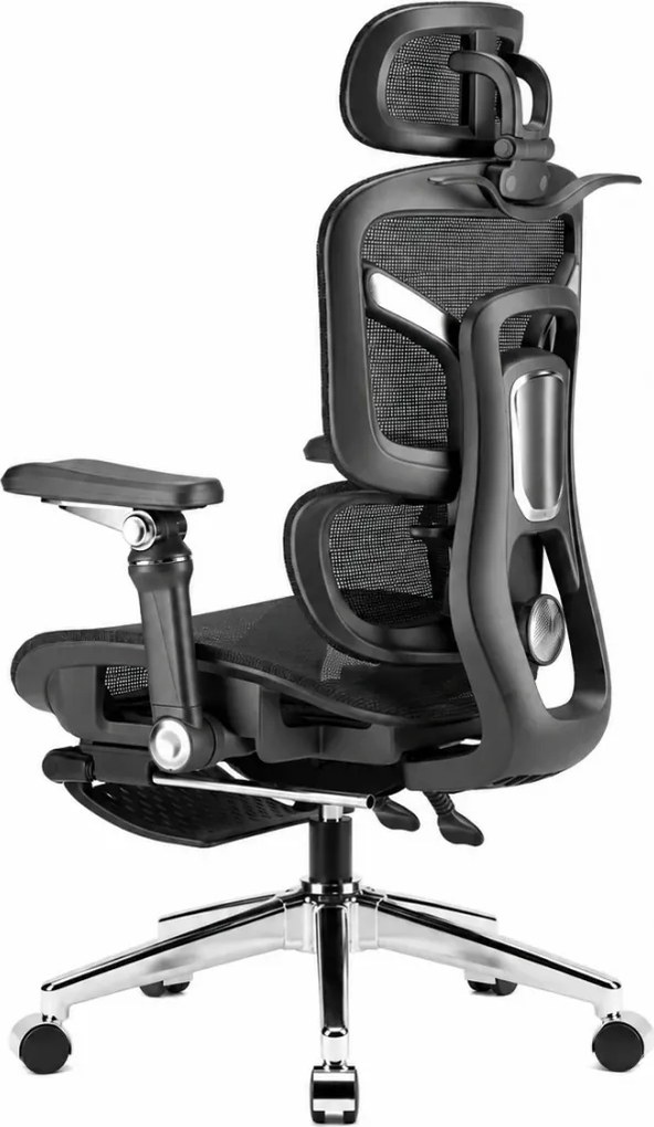 NEXORA – Scaun ergonomic, suport lombar 3D adaptiv, tetieră 4D, cotiere 9D, șezut glisant, recliner 135°, suport pentru picioare, bază metalică, Mesh, Negru