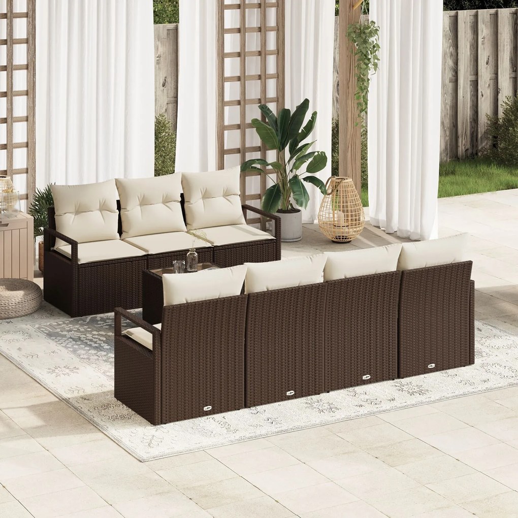 vidaXL Set de canapele pentru grădină 8 pcs Maro și Crem