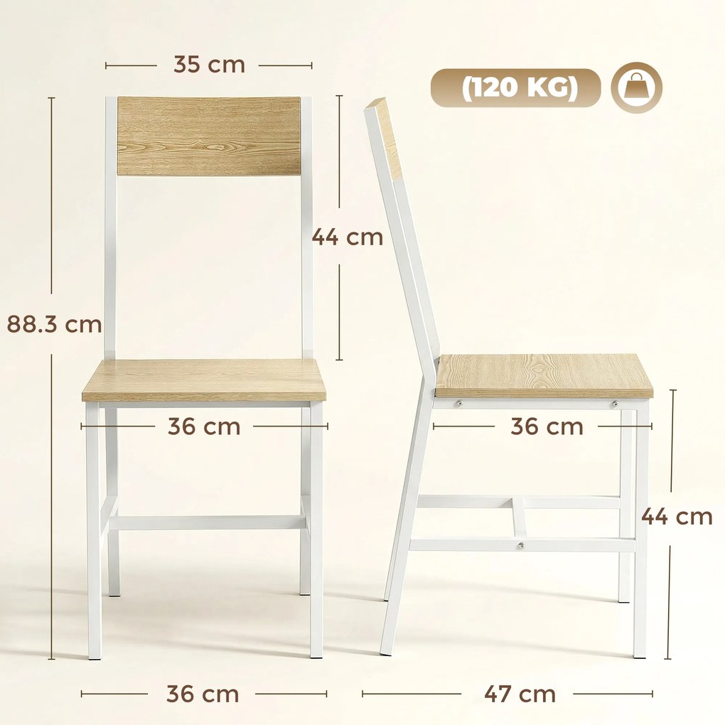 HOMCOM Set de 2 scaune pentru sufragerie scaune de bucătărie cu spătar înclinat structură metalică natural | Aosom Romania