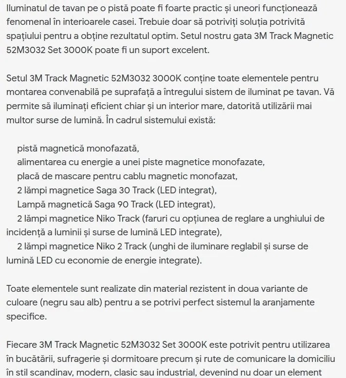 Set 3 metri sina magnetica monofazata cu iluminat inclus Alfa 52M3032WH alb, 3000K