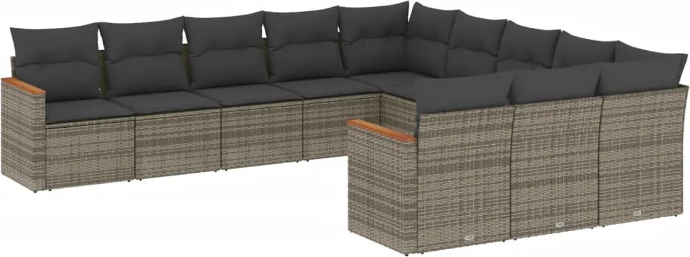 vidaXL Set canapele de grădină cu perne, 11 piese, gri, poliratan