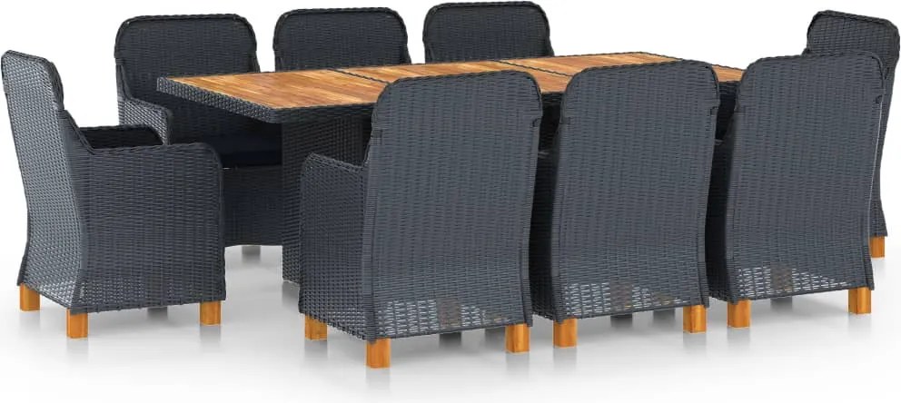 vidaXL Set mobilier exterior cu perne, 9 piese, gri închis, poliratan