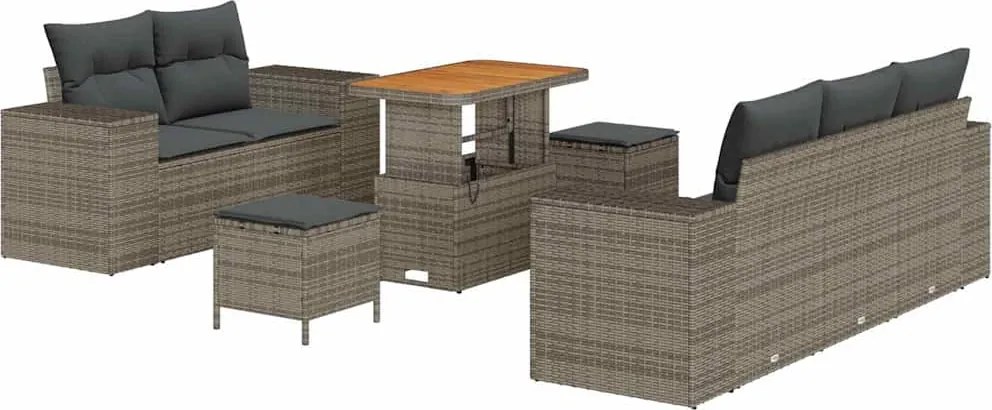 vidaXL Set de canapele pentru grădină cu pernă 8 pcs Gri Poli Rattan