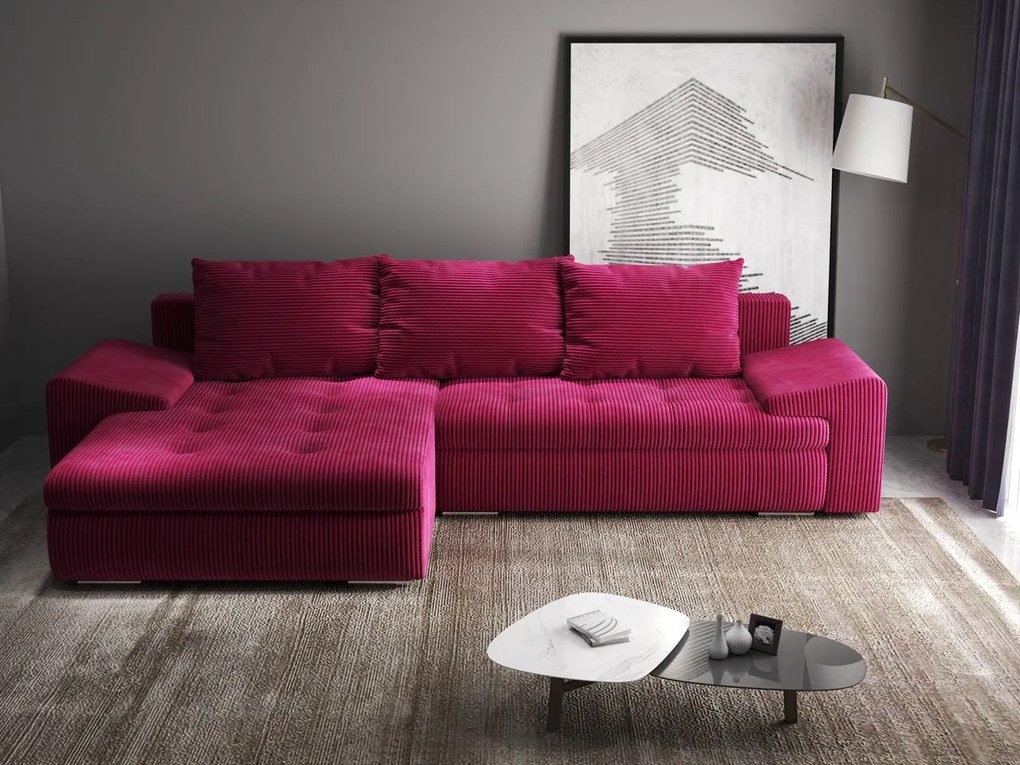 Colțar extensibil dumonde cu ladă de depozitare si sezut confortabil din spuma high-density, Leonardo Zoom Rosu 260x185 cm