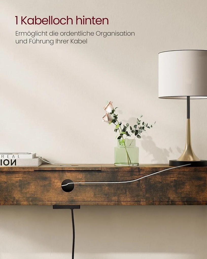 Consola cu cu priza si USB Slim, Vasagle, 120x25x81 cm, PAL/otel, maro