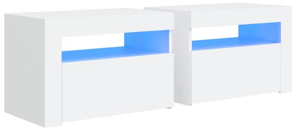 3080734 vidaXL Noptiere cu LED-uri, 2 buc., alb, 60x35x40 cm