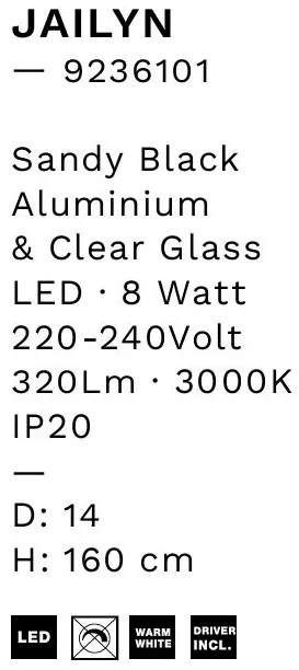 Pendul LED modern, Metal, Negru, Sticla, JAILYN
