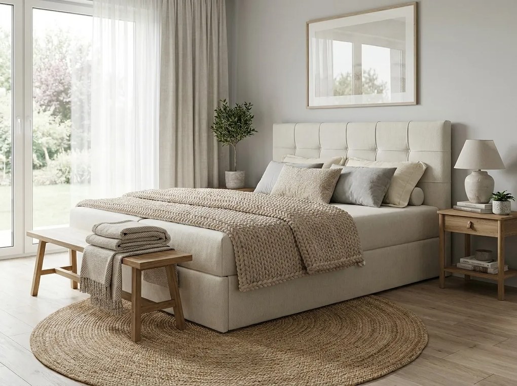 Pat tapițat boxspring DIRELIS VIBE 140x200 cm crem Saltea: Saltea cu arcuri Bonell