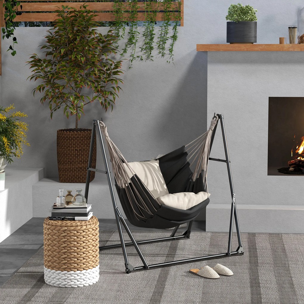 Outsunny Suport pentru hamac pliabil 2 în 1 Suport pentru scaun suspendat cu structură din metal și geantă de transport Negru | Aosom Romania