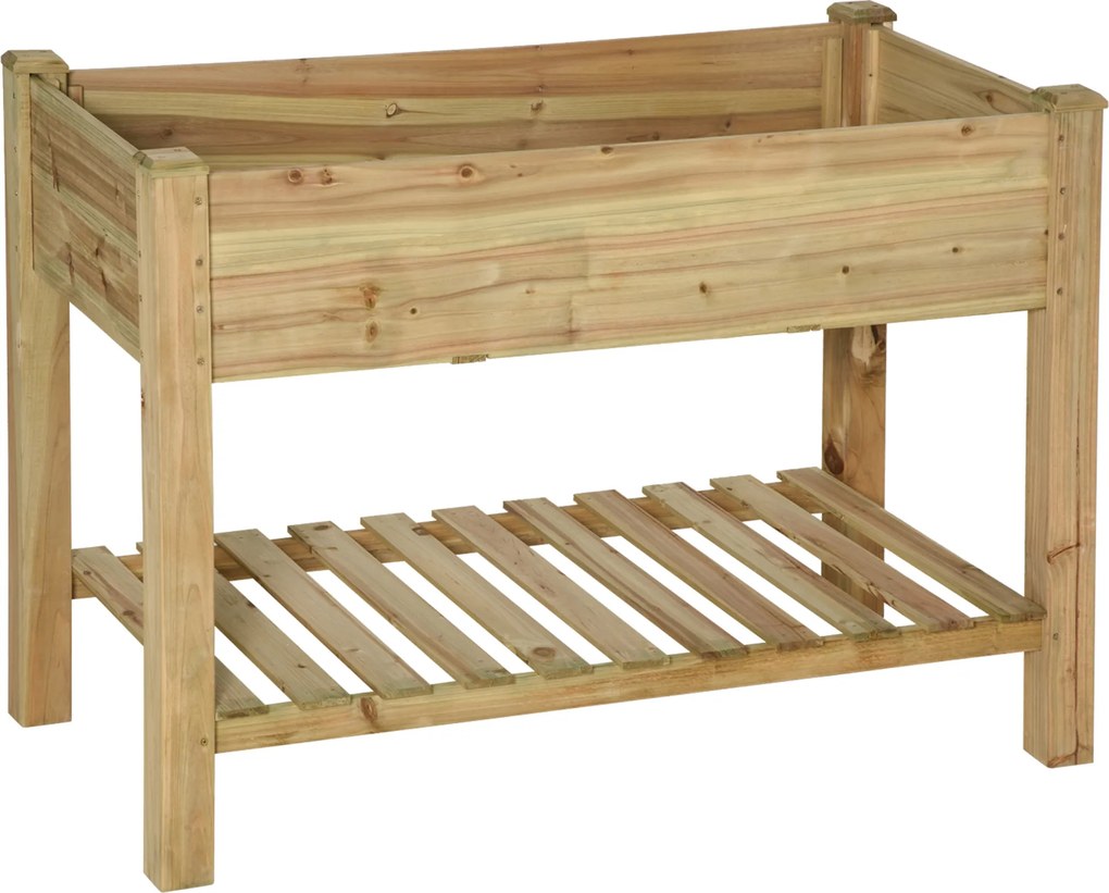 Outsunny Ghiveci înălțat cu etajeră de depozitare din lemn, pătrat de grădină pe picioare ridicat, 113 x 56 x 84 cm, verde | Aosom Romania
