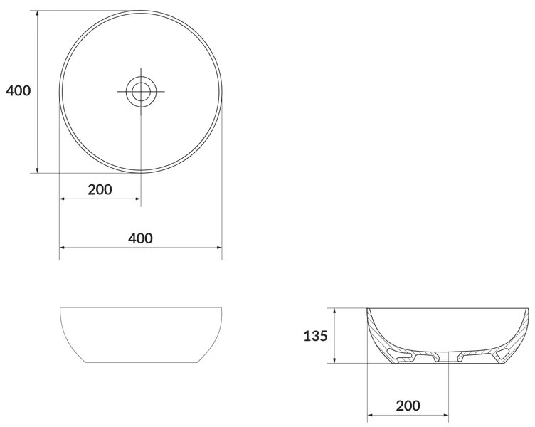 Lavoar pe blat, Cersanit, Larga, rotund, 40 cm, antracit mat