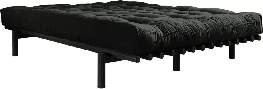 Pat dublu din lemn de pin cu saltea Karup Design Pace Comfort Mat Black/Black, 180 x 200 cm