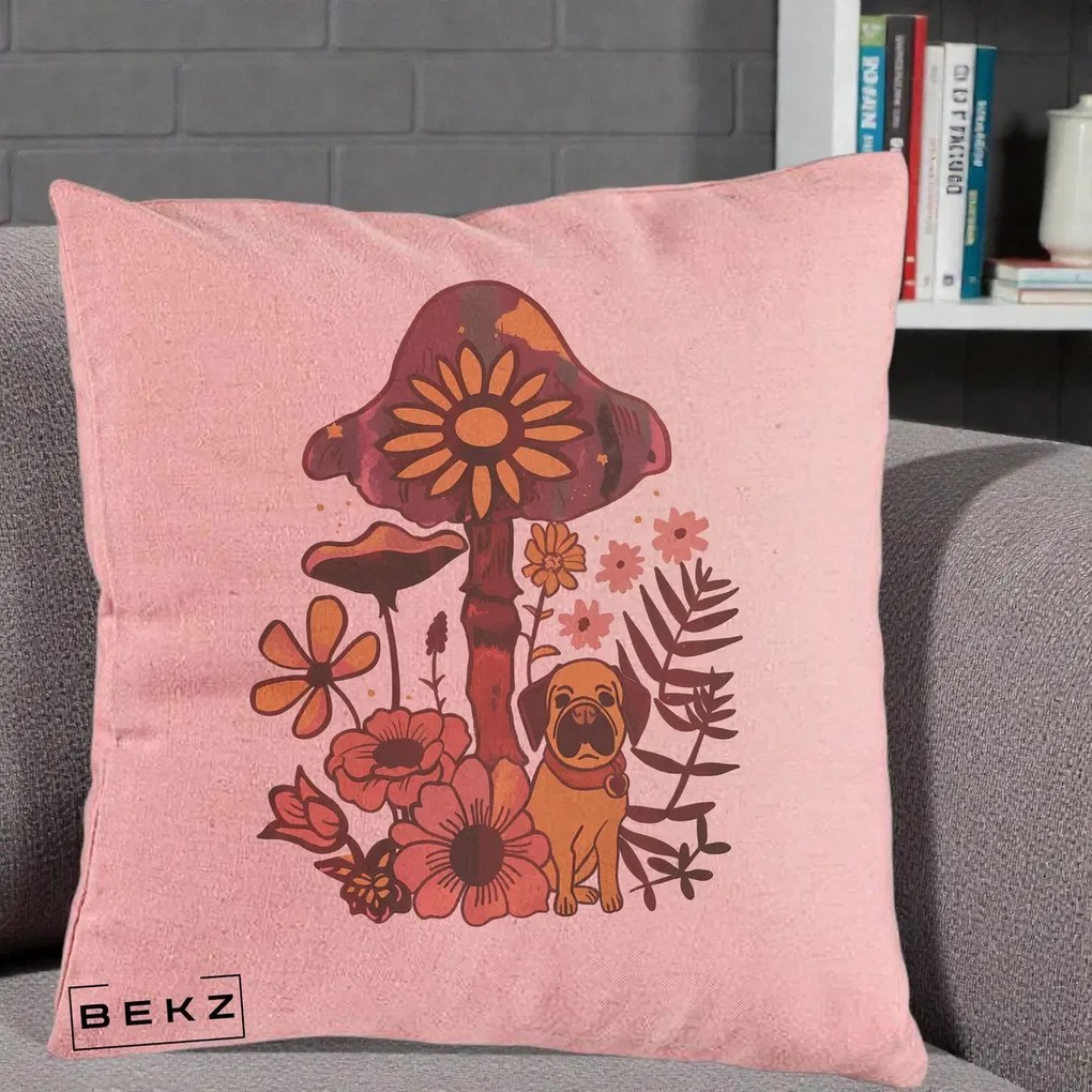 Perna Decorativa Ciuperca Caine Boho, 40x40 cm, Roz, Husa Detasabila, Perna Inclusa, BEKZ®