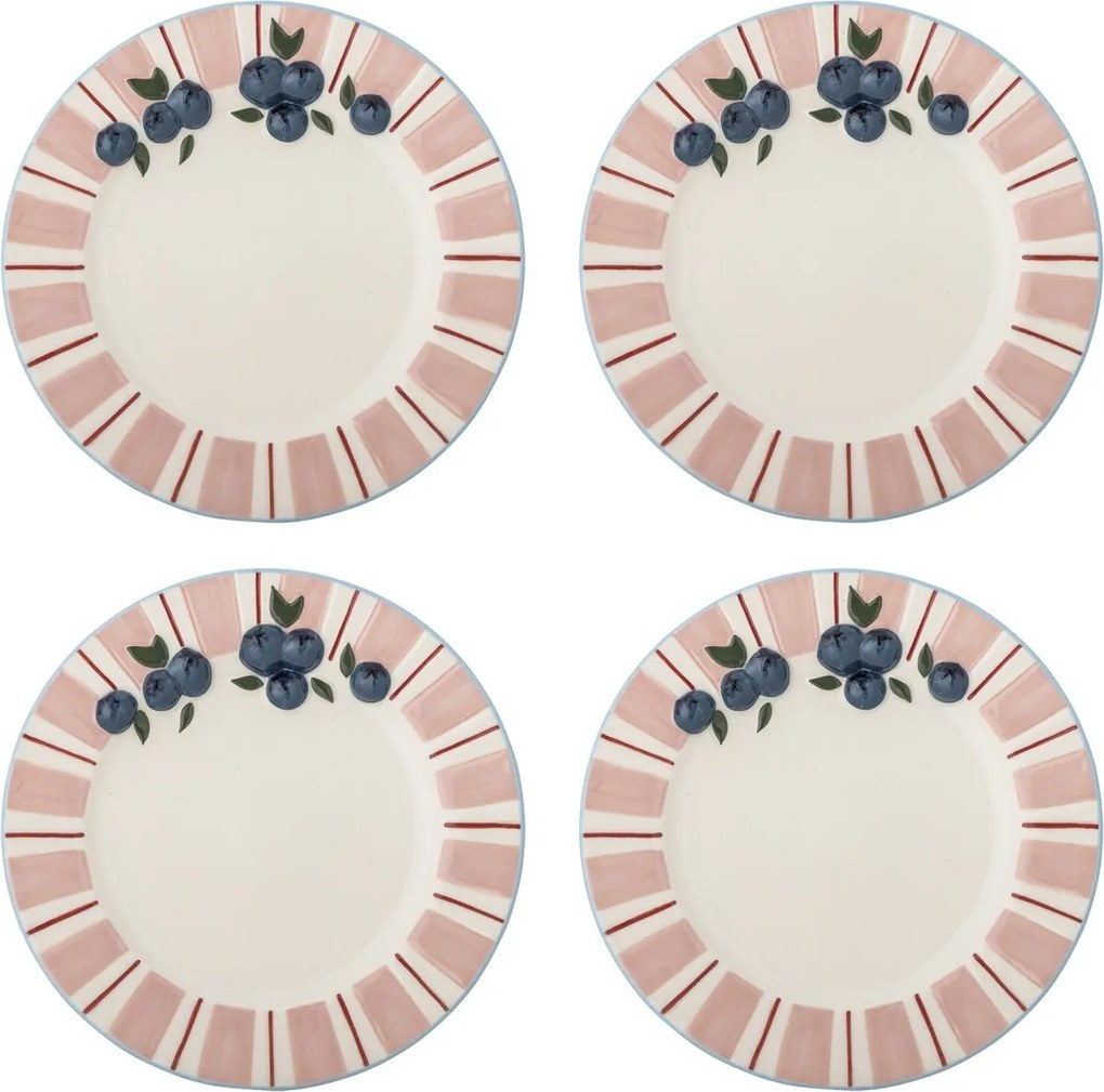 Set 4 farfurii din ceramică pictate manual, roz, D20,5×H2 cm, „Carry Plate"