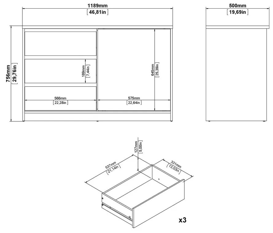 Comodă în culoare naturală cu aspect de lemn de stejar cu ușă glisantă 119x76x50 cm Naia – Tvilum