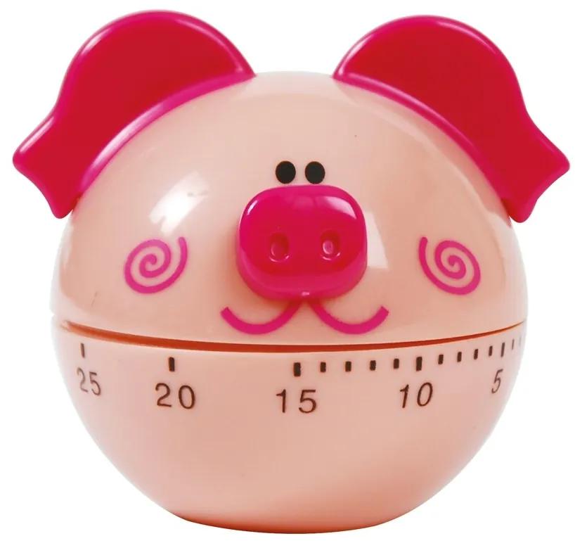 Timer mecanic pentru bucatarie, Happy Animals Pig, Excelsa, 6x6 cm, roz